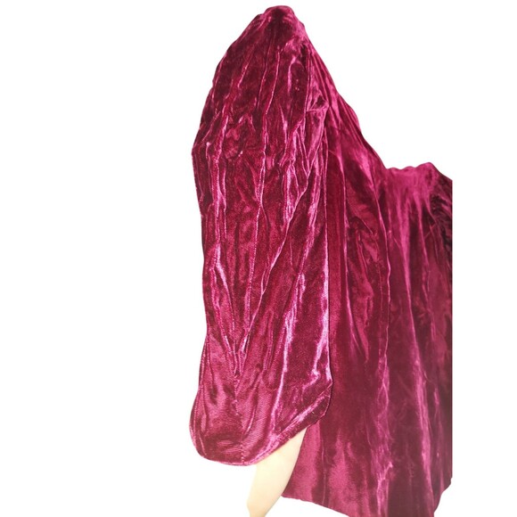 80s Vintage Red Wine Velvet Half Sleeve Victorian Puff Shoulder Party Ball Dress - Picture 9 of 12
